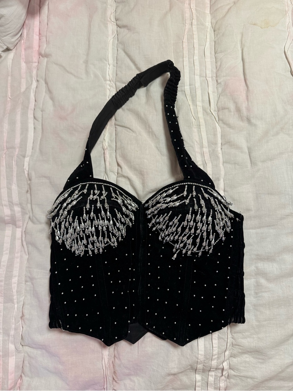 vintage y2k bra top blouse velvet with gem detail fashion fantasy brand size L